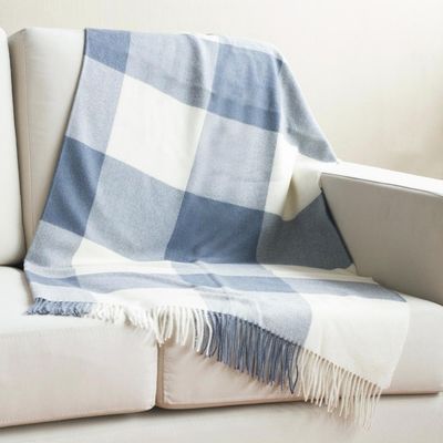 Alternate image for 100 Baby Alpaca Throw in Azure from Peru Comfy Checks in Azure