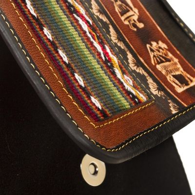 Alternate image for Hand- Tooled Leather and Suede Backpack Trip to Cusco