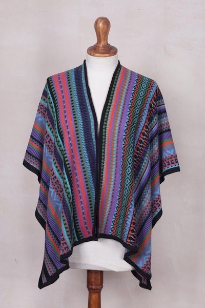 Alternate image for Fuchsia and Multi-Color Striped Acrylic Knit Ruana Garden Strata