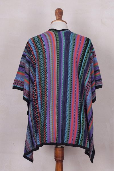 Alternate image for Fuchsia and Multi-Color Striped Acrylic Knit Ruana Garden Strata