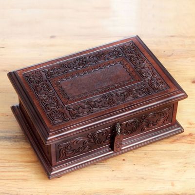 Alternate image for Peruvian Colonial Hand Tooled Brown Leather Jewelry Box Spanish Heritage