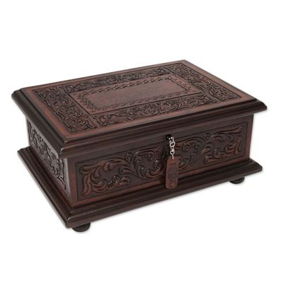 Alternate image for Peruvian Colonial Hand Tooled Brown Leather Jewelry Box Spanish Heritage