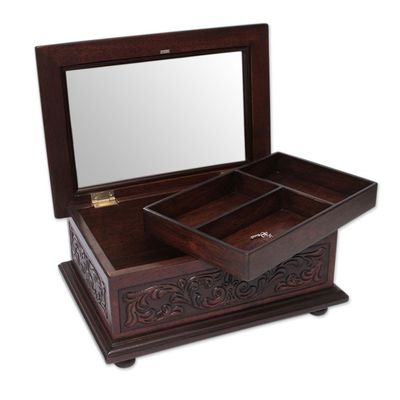 Alternate image for Peruvian Colonial Hand Tooled Brown Leather Jewelry Box Spanish Heritage