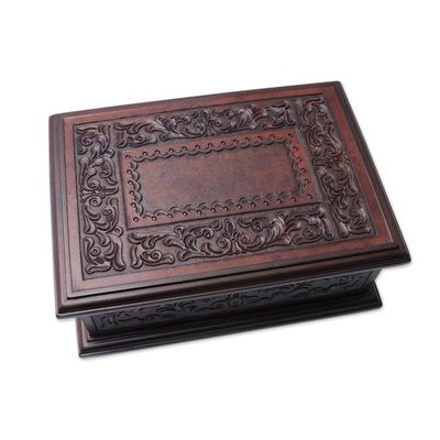 Alternate image for Peruvian Colonial Hand Tooled Brown Leather Jewelry Box Spanish Heritage