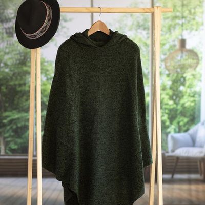 Alternate image for Knit Alpaca Blend Hooded Poncho in Moss from Peru Adventurous Style in Moss