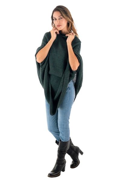 Alternate image for Knit Alpaca Blend Hooded Poncho in Moss from Peru Adventurous Style in Moss