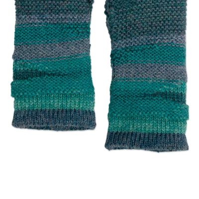 Alternate image for 100 Alpaca Blue and Teal Knit Fingerless Mittens from Peru Shades of Blue