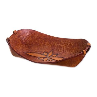Alternate image for Handcrafted Leather Catchall from Peru Gothic Flower