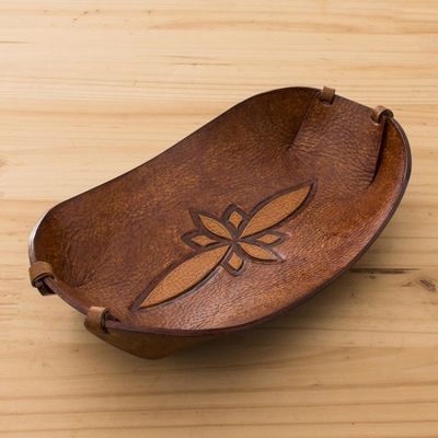 Alternate image for Handcrafted Leather Catchall from Peru Gothic Flower