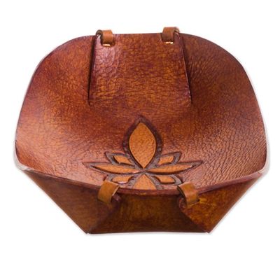 Alternate image for Handcrafted Leather Catchall from Peru Gothic Flower