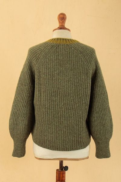 Alternate image for Preppy-Inspired Olive and Yellow Baby Alpaca Blend Sweater Olive Deity
