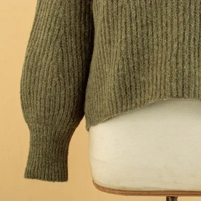 Alternate image for Preppy-Inspired Olive and Yellow Baby Alpaca Blend Sweater Olive Deity