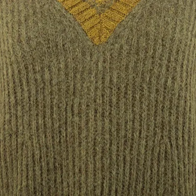 Alternate image for Preppy-Inspired Olive and Yellow Baby Alpaca Blend Sweater Olive Deity