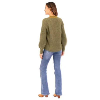 Alternate image for Preppy-Inspired Olive and Yellow Baby Alpaca Blend Sweater Olive Deity