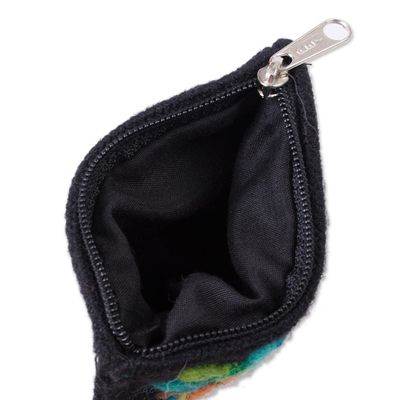 Alternate image for Floral Embroidered Alpaca Blend Coin Purse in Black Colorful Mandala