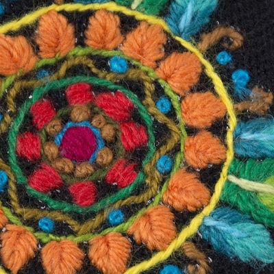 Alternate image for Floral Embroidered Alpaca Blend Coin Purse in Black Colorful Mandala