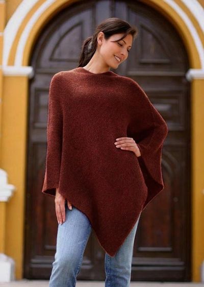 Alternate image for Womens Alpaca Wool Poncho Autumn Splendor