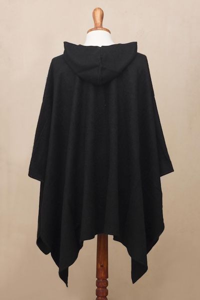Alternate image for Andean Alpaca Blend Black Mens Poncho with Hood Ebony