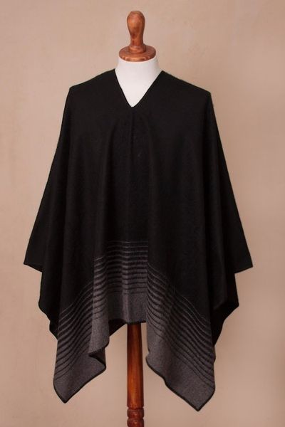 Alternate image for Smoke and Black Mens Alpaca Blend Poncho from Peru Smoke Adventure