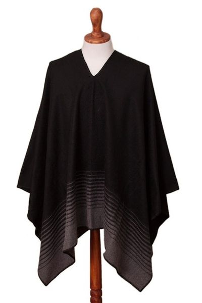 Alternate image for Smoke and Black Mens Alpaca Blend Poncho from Peru Smoke Adventure
