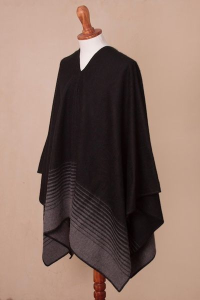 Alternate image for Smoke and Black Mens Alpaca Blend Poncho from Peru Smoke Adventure