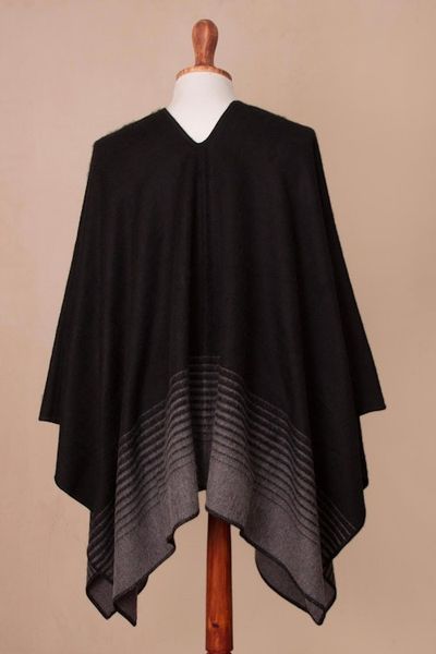 Alternate image for Smoke and Black Mens Alpaca Blend Poncho from Peru Smoke Adventure