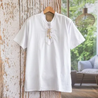Main image for Mens Casual White Cotton Shirt Bohemian Style Made in Peru Summer