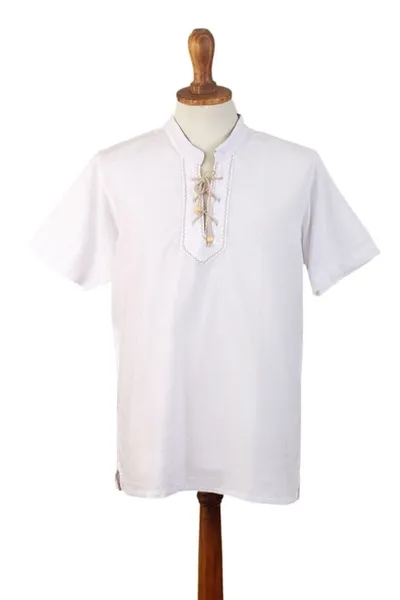 Alternate image for Mens Casual White Cotton Shirt Bohemian Style Made in Peru Summer