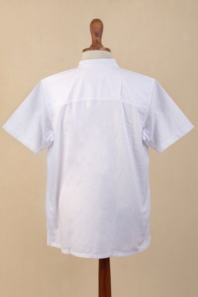Alternate image for Mens Casual White Cotton Shirt Bohemian Style Made in Peru Summer