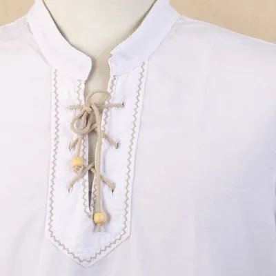 Alternate image for Mens Casual White Cotton Shirt Bohemian Style Made in Peru Summer