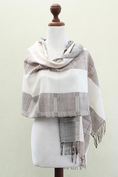 Alternate image for Unique Fine Alpaca Wool Neutral Color Shawl Quiet Atacama