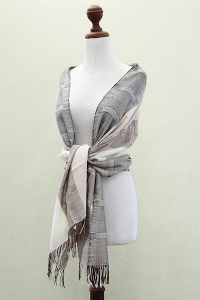 Alternate image for Unique Fine Alpaca Wool Neutral Color Shawl Quiet Atacama