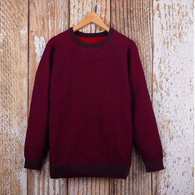 Alternate image for Mens Alpaca Blend Sweater in Red and Burgundy Made in Peru Textures Diamonds