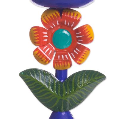 Alternate image for Floral Recycled Metal Candle Holder in Blue from Peru Highland Flower in Blue