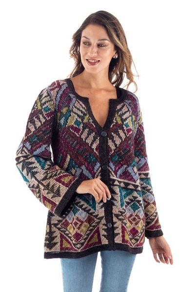 Alternate image for Baby Alpaca Blend Kimono Cardigan Sweater from Peru Rurichinchay Heights