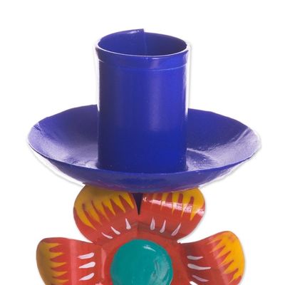 Alternate image for Floral Recycled Metal Candle Holder in Blue from Peru Highland Flower in Blue