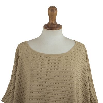 Alternate image for Organic Pima Cotton Textured Poncho in Sand Brown from Peru Warmi Sands
