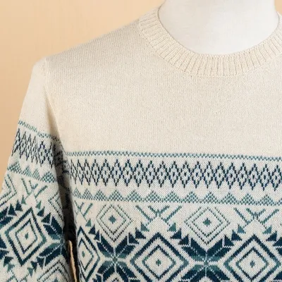 Alternate image for 100 Alpaca Mens Pullover Sweater with Geometric Design Clouds in the Andes