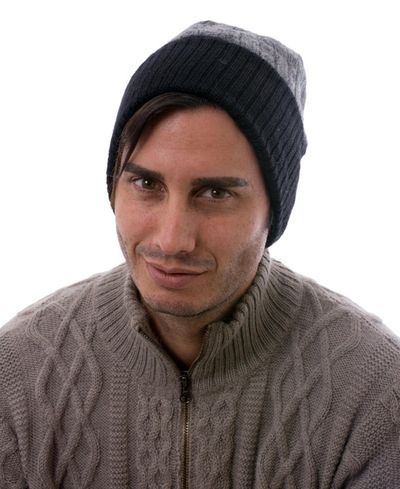 Alternate image for Knit 100 Alpaca Hat in Smoke and Black from Peru Warm Braids in Smoke
