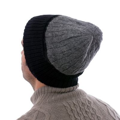 Alternate image for Knit 100 Alpaca Hat in Smoke and Black from Peru Warm Braids in Smoke
