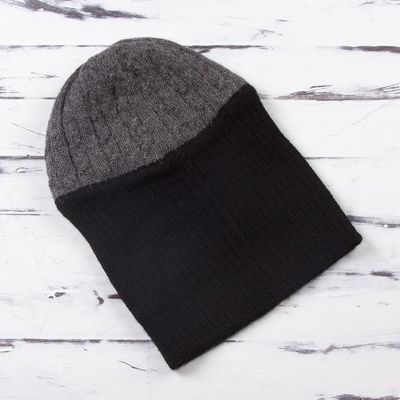 Alternate image for Knit 100 Alpaca Hat in Smoke and Black from Peru Warm Braids in Smoke