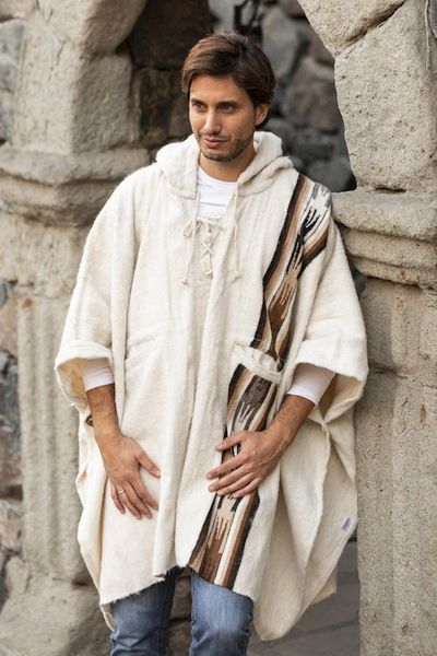 Alternate image for Mens Alpaca Wool Poncho Snowcapped Andes