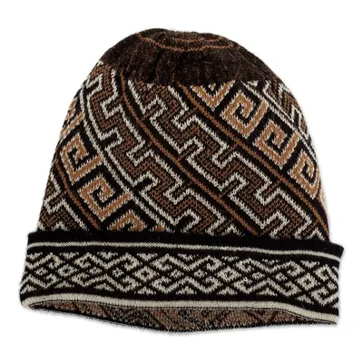 Alternate image for Soft 100 Baby Alpaca Hat with Traditional Inca Pattern Inca Waves