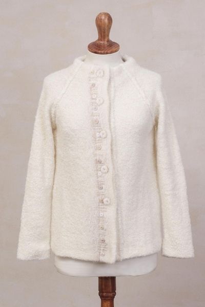Alternate image for Off White Alpaca Blend Sweater Jacket from Peru Morning Muse in Off White