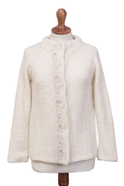 Alternate image for Off White Alpaca Blend Sweater Jacket from Peru Morning Muse in Off White