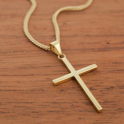 Alternate image for Gold Plated Silver Cross Pendant Necklace from Peru Faith In God