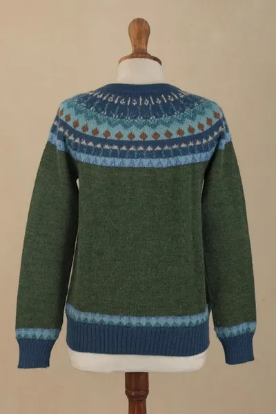 Alternate image for 100 Alpaca Green Yoke Cardigan From Peru Andean Forests