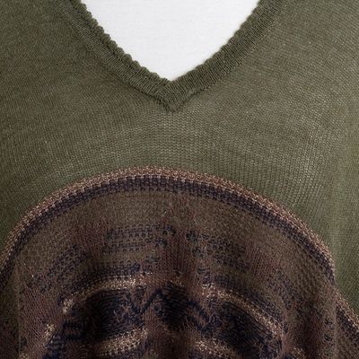 Alternate image for Woven Cotton Blend Poncho in Olive Green from Peru Olive Mountain
