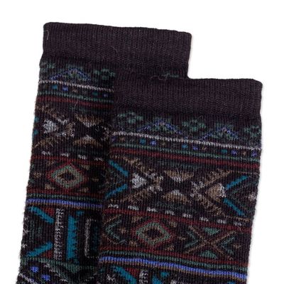 Alternate image for Unisex Multicolor Geometric Alpaca Blend Socks from Peru Geometric Andes