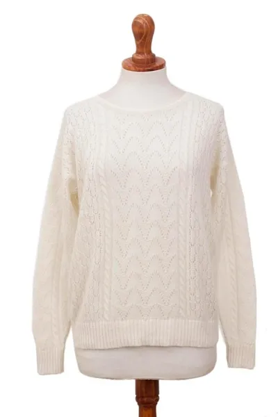 Alternate image for Cable Knit Baby Alpaca Blend Pullover in Ivory from Peru Warm Charm